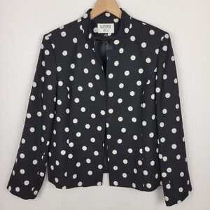 Vintage 90s Kasper A.S.L. Polka Dot Career Blazer Jacket 14 Black White Timeless